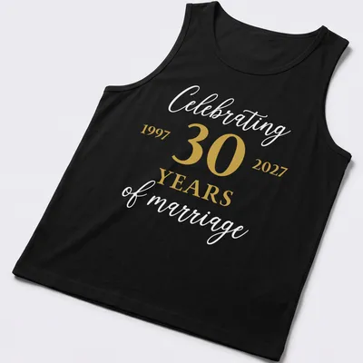 Elegant anniversary shirt celebrating 30 years of marriage in gold and white — printed on a tank top