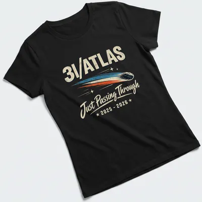 Retro distressed t-shirt featuring the phrase Just Passing Through in cream, blue, orange, and black. — printed on a women's shirt