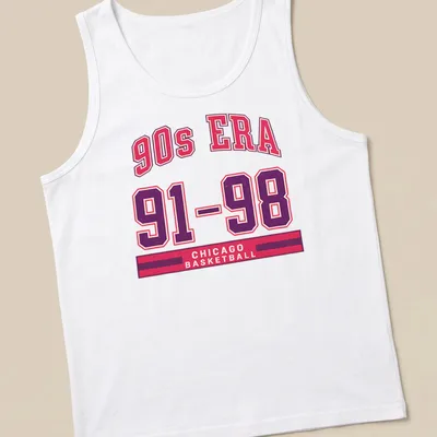 Vintage Chicago basketball t-shirt with bold text from the 90s era — printed on a tank top
