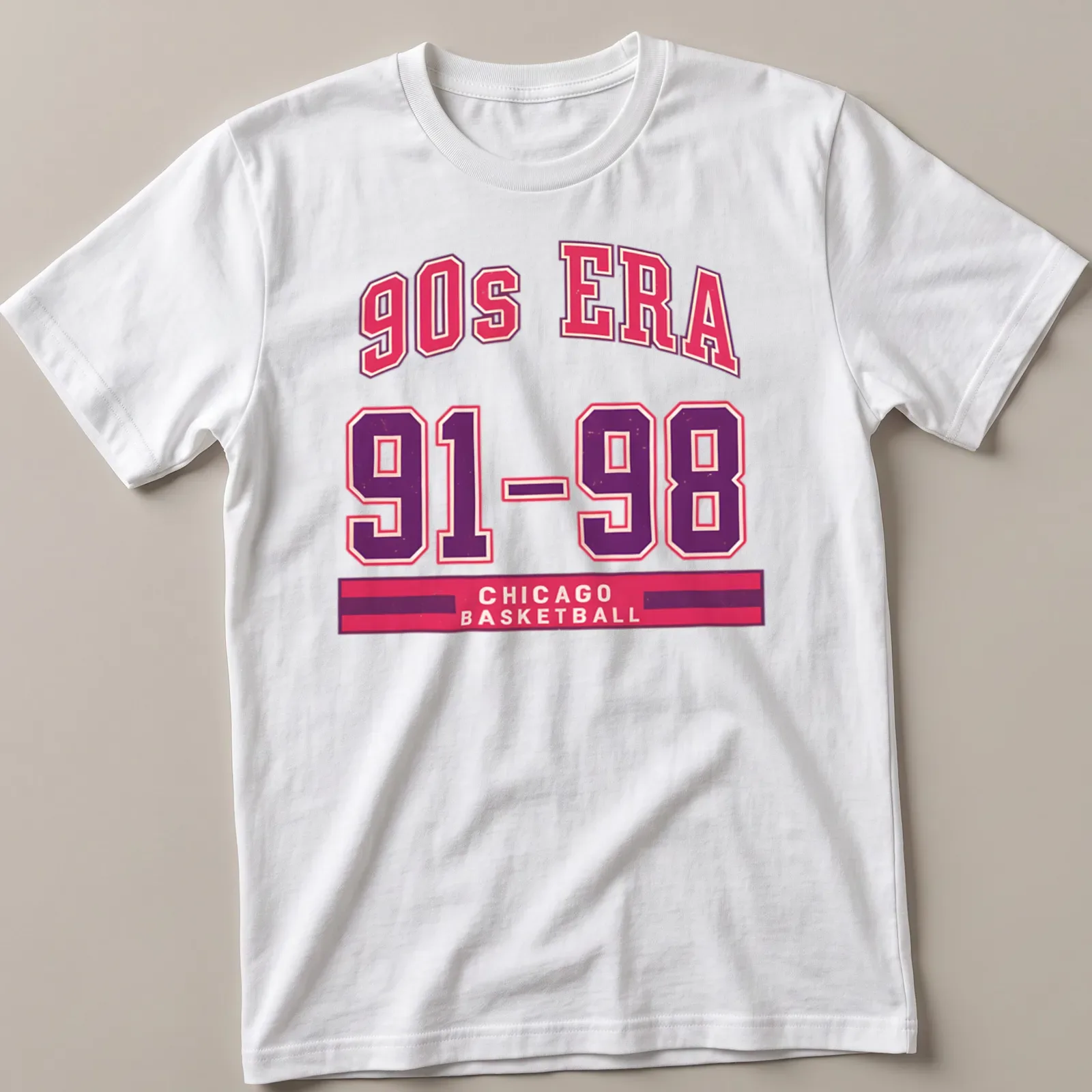 Vintage Chicago basketball t-shirt with bold text from the 90s era — printed on a unisex t-shirt