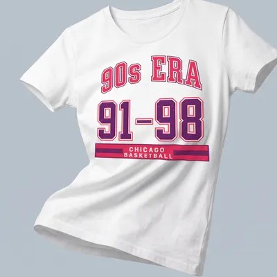 Vintage Chicago basketball t-shirt with bold text from the 90s era — printed on a women's shirt