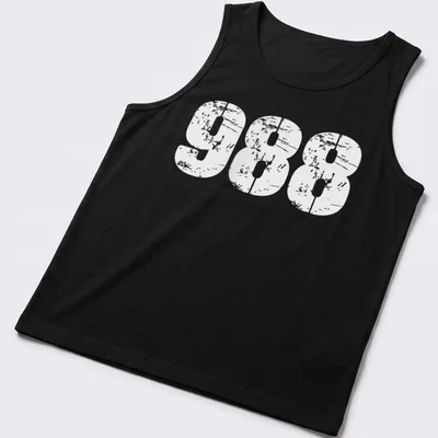 Bold white design featuring the number 988 for mental health awareness — printed on a tank top