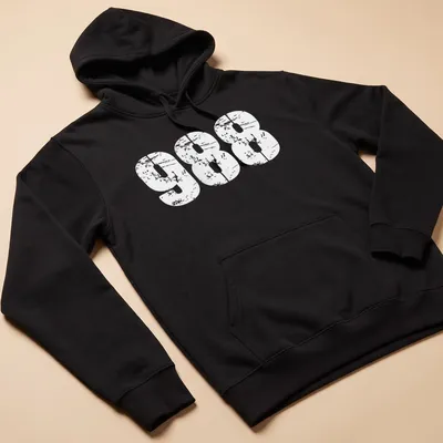 Bold white design featuring the number 988 for mental health awareness — printed on a unisex hoodie