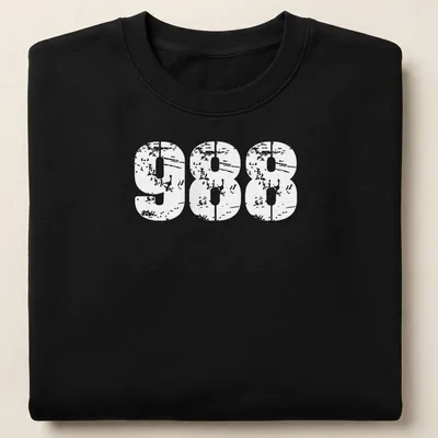 Bold white design featuring the number 988 for mental health awareness — printed on a unisex sweatshirt