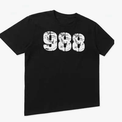 Bold white design featuring the number 988 for mental health awareness — printed on a unisex t-shirt (angled view)