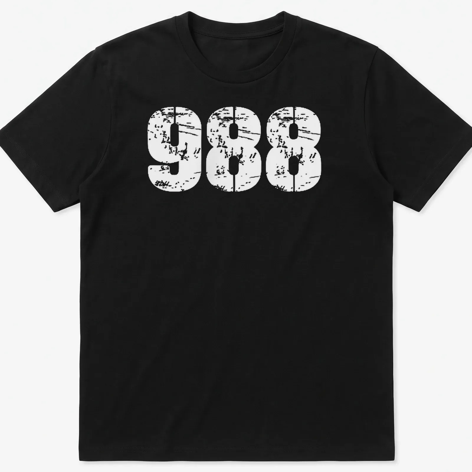 Bold white design featuring the number 988 for mental health awareness — printed on a unisex t-shirt