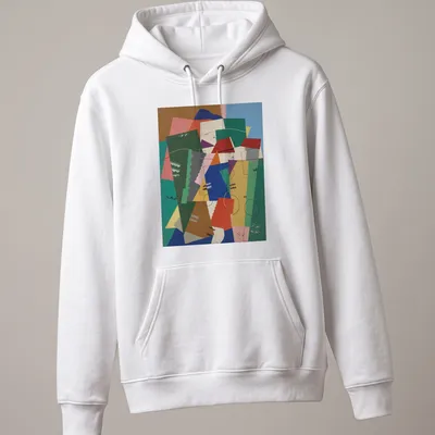 Art Deco style t-shirt featuring colorful geometric houses in a mix of vibrant colors — printed on a unisex hoodie