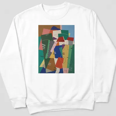 Art Deco style t-shirt featuring colorful geometric houses in a mix of vibrant colors — printed on a unisex sweatshirt