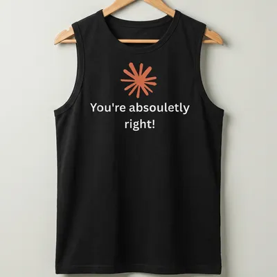 Modern minimalist t-shirt with abstract orange starburst and positive text — printed on a tank top