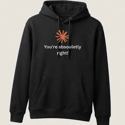 Modern minimalist t-shirt with abstract orange starburst and positive text — printed on a unisex hoodie