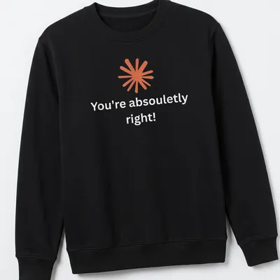 Modern minimalist t-shirt with abstract orange starburst and positive text — printed on a unisex sweatshirt