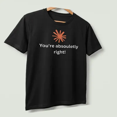 Modern minimalist t-shirt with abstract orange starburst and positive text — printed on a unisex t-shirt (angled view)