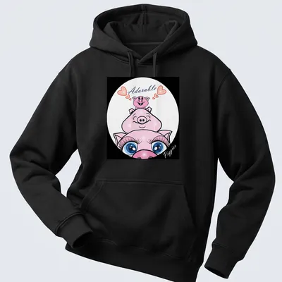 Cute cartoon design of adorable piggies with playful text — printed on a unisex hoodie