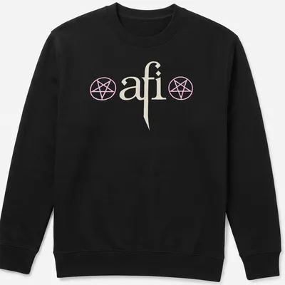 Minimalist AFI logo T-shirt with pentagram symbols and the text The Hollow Light Within — printed on a unisex sweatshirt