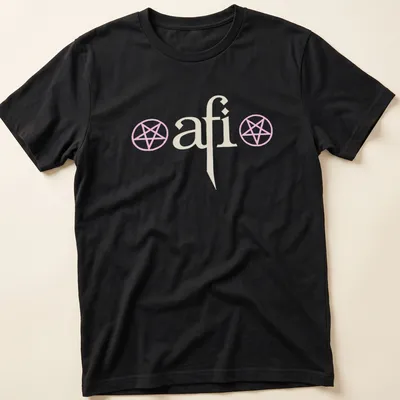 Minimalist AFI logo T-shirt with pentagram symbols and the text The Hollow Light Within