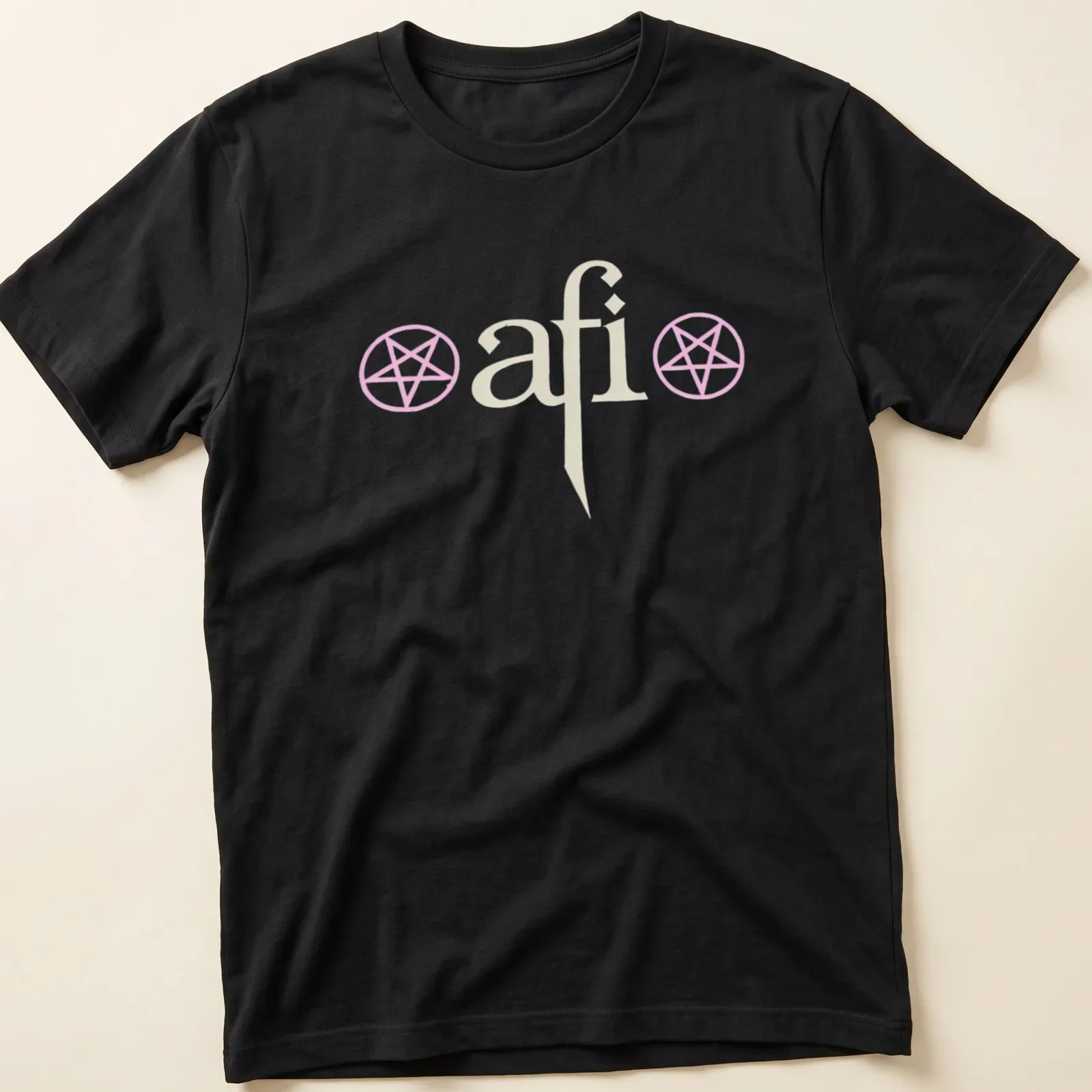 Minimalist AFI logo T-shirt with pentagram symbols and the text The Hollow Light Within — printed on a unisex t-shirt