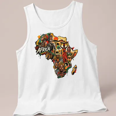 Tribal art t-shirt featuring Africa in vibrant colors and cultural motifs — printed on a tank top