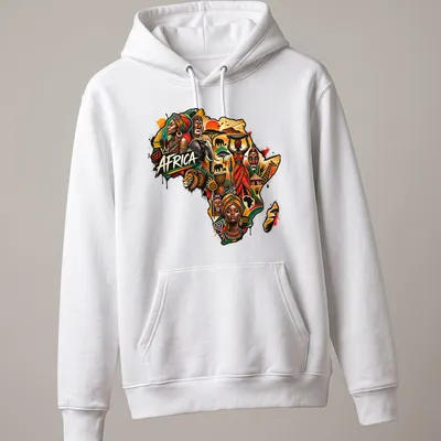 Tribal art t-shirt featuring Africa in vibrant colors and cultural motifs — printed on a unisex hoodie