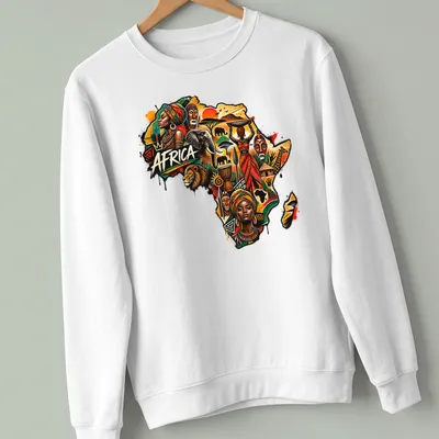 Tribal art t-shirt featuring Africa in vibrant colors and cultural motifs — printed on a unisex sweatshirt