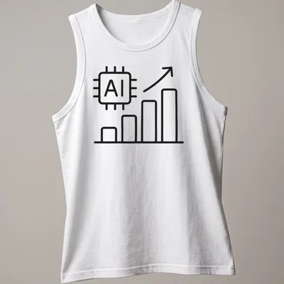 Line icon of an AI chip with a growth chart and text AI Machine Learning Growth — printed on a tank top
