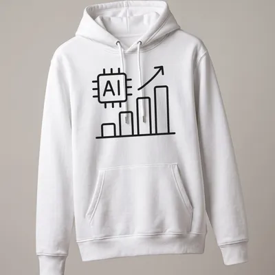 Line icon of an AI chip with a growth chart and text AI Machine Learning Growth — printed on a unisex hoodie