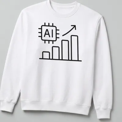 Line icon of an AI chip with a growth chart and text AI Machine Learning Growth — printed on a unisex sweatshirt
