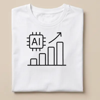 Line icon of an AI chip with a growth chart and text AI Machine Learning Growth