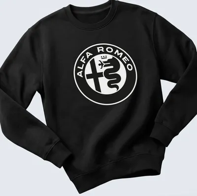 Black and white Alfa Romeo emblem t-shirt design with logo text — printed on a unisex sweatshirt