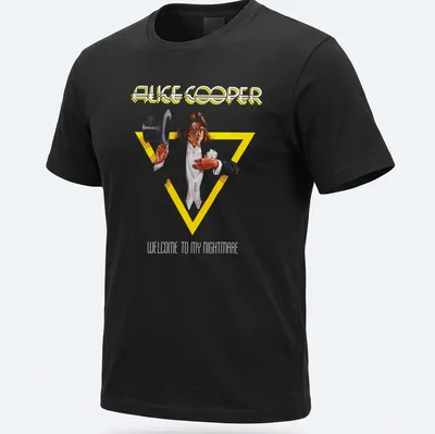 Vintage Alice Cooper t-shirt featuring the phrase Welcome To My Nightmare in bold colors