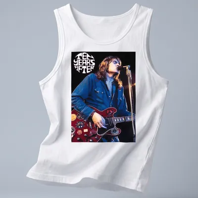 Vintage concert poster style tee featuring Alvin Lee playing guitar with text TEN YEARS AFTER — printed on a tank top