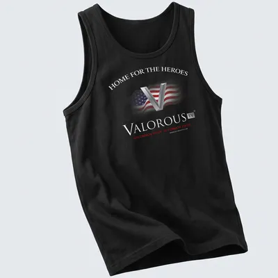 American flag graphic with bold text about valor and virtue in red, white, and blue. — printed on a tank top