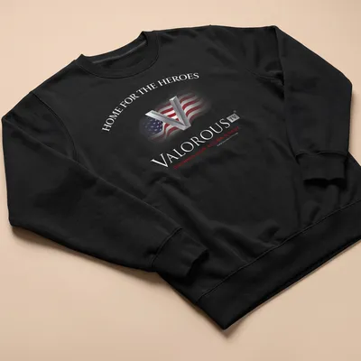 American flag graphic with bold text about valor and virtue in red, white, and blue. — printed on a unisex sweatshirt