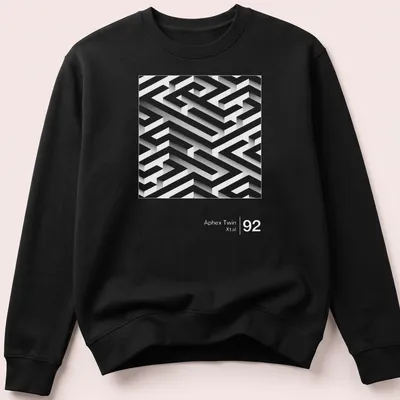 3D maze design featuring 'Aphex Twin Xtal' in white and gray. — printed on a unisex sweatshirt