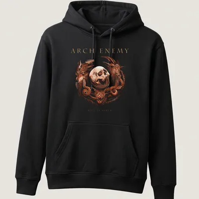 Intricate illustration of a skull and beast crest with Arch Enemy Will to Power text — printed on a unisex hoodie