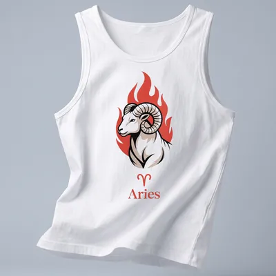Illustration of fire ram with Aries printed in bold colors — printed on a tank top