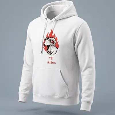 Illustration of fire ram with Aries printed in bold colors — printed on a unisex hoodie