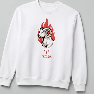 Illustration of fire ram with Aries printed in bold colors — printed on a unisex sweatshirt