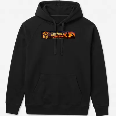 Vintage western Arizona jukebox t-shirt with colorful desert landscape — printed on a unisex hoodie