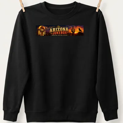 Vintage western Arizona jukebox t-shirt with colorful desert landscape — printed on a unisex sweatshirt