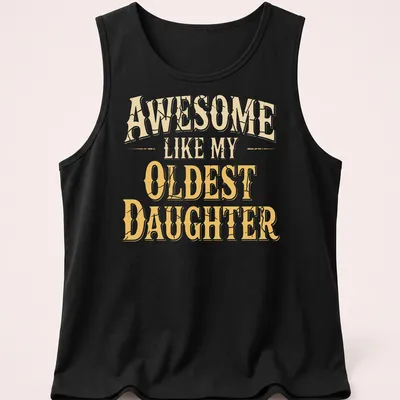 Vintage distressed t-shirt with yellow text celebrating daughters — printed on a tank top