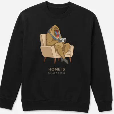 Cartoon baboon playing a handheld game console with humorous text — printed on a unisex sweatshirt
