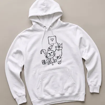 Kawaii design with a baby surrounded by a dog, cat, and bird, featuring a heart symbol — printed on a unisex hoodie