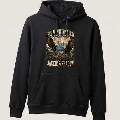 Realistic Bald Eagle family illustration with detailed colors and heartfelt text — printed on a unisex hoodie