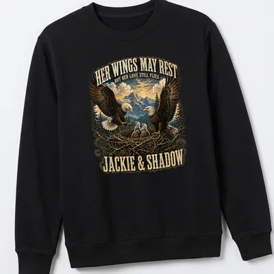 Realistic Bald Eagle family illustration with detailed colors and heartfelt text — printed on a unisex sweatshirt