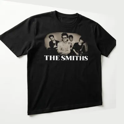 Vintage style t-shirt featuring four band members in nostalgic colors. — printed on a unisex t-shirt (angled view)