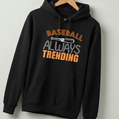 Bold retro Baseball Trending T-shirt with orange and white lettering — printed on a unisex hoodie