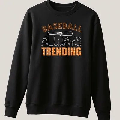 Bold retro Baseball Trending T-shirt with orange and white lettering — printed on a unisex sweatshirt