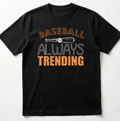 Bold retro Baseball Trending T-shirt with orange and white lettering