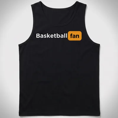 Bold Basketball Fan t-shirt with modern typography in black, orange, and white — printed on a tank top