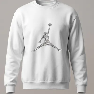 Silhouette of a basketball player dunking with text 'Jordan Air' below in black and white — printed on a unisex sweatshirt